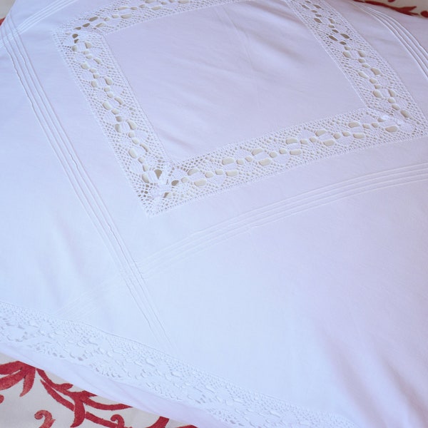 Linen Pillowcase Sham Bedding Antique Vintage Cushion Cover Pillow Case Crochet Lace HandMade Home Decor Romantic