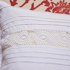Antique French Pillowcase Linen Crochet Lace White Bedding Cushion Sham Pillow Case HandMade Home Decor Farmhouse