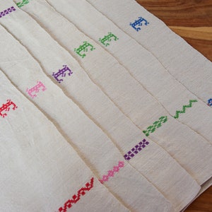 Antique French Pure Hemp Dish Towel Napkin Organic Linen Tea Towel Rustic E Monogram Handmade Woven Farmhouse Home Decor Country Style Old