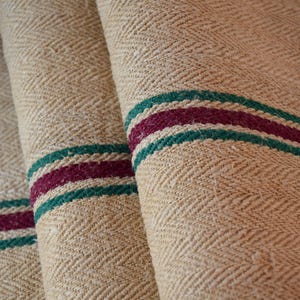 Very Heavy Nubby Herringbone Antique Rustic Hemp Grain Sack Bag Feedsack Homespun Farmhouse Coarse Upholstery Fabric Organic Linen Old