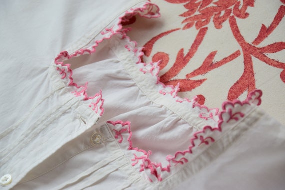 Antique French Pure Linen Nightgown Handmade Pink… - image 2