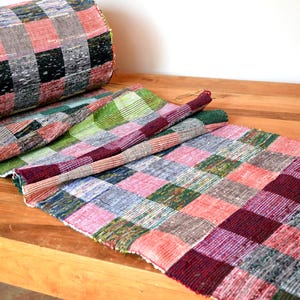 Vintage Rag Rug Stair/ Table Hall Runner European Carpet Rug Handwoven Cottagecore Checked Country Farmhouse Handmade Home Decor