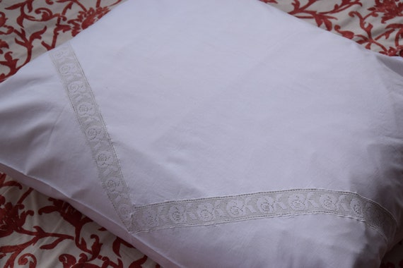 Linen C. 1910 Bedding Pillow Sham Antique Pair French Pillowcases Linen