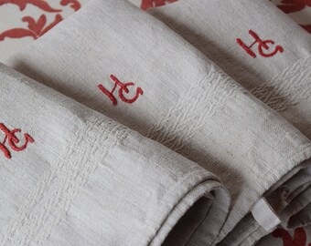 Antique Pure Hemp Dish Towel Organic Hemp Tea Towel Rustic Bio Linen HG Monogram Handmade Homespun Country Style Home Decor Naturale