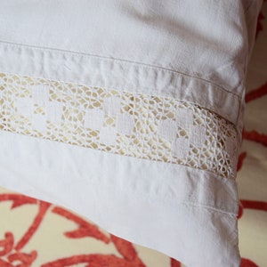 Par de fundas de almohada francesas antiguas, funda de almohada de lino puro, funda de almohada, funda de almohada, costura hecha a mano, encaje de ganchillo