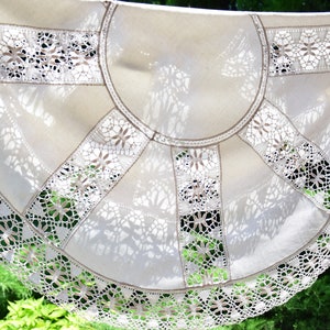 Antique Vintage Big Circle Tablecloth Handmade Crocheted Lace Needlework Romantic Rustic Home Decor Banquet