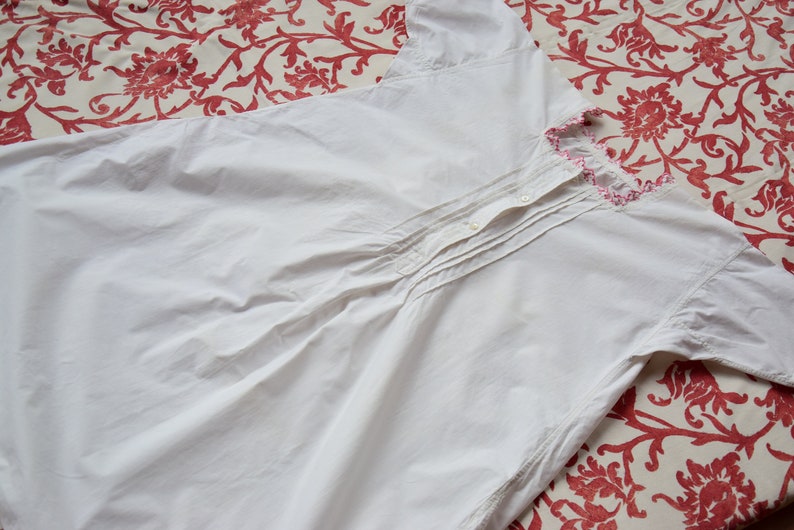 Antique French Pure Linen Nightgown Handmade Pink Embroidery Etsy