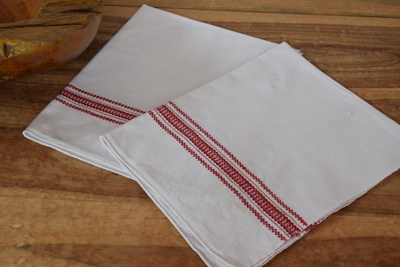 Antique Vintage 100% Pure Linen Kitchen Tea Hand Towel Stripe 1920-1950 