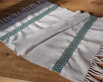 Antique Rustic Pure Linen Napkin Towel Woven Vintage Organic Linen Tea Towel Green Stripes Handmade C 1890 Fabric Homespun Old Country Style