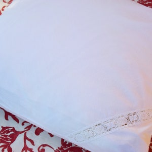 Antique French Pillowcase Rustic Linen Crocheted Lace White Bedding Pillow Sham Pillow Case HandMade Home Decor