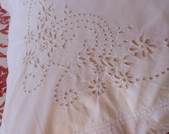 Rustic Pillowcase Antique Linen Handmade Openwork Madeira Embroidery Pattern Bedding Pillow Sham Home Decor Old French Romantic