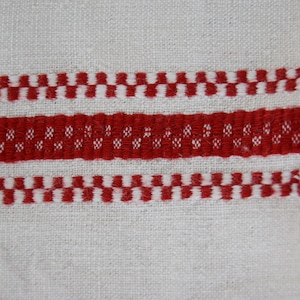 Antique Pure Linen Dish Tea Towel Napkin C. 1920 Red Stripes Handmade Homespun Canvas Farmhouse Organic Country Rustic