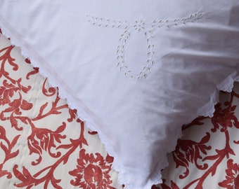 Antike Französische Leinen Kissenbezug Rf Monogramm Art Deco Pillow Sham Kissenbezug Handgemachte Stickerei Spitze Madeira Bettwäsche Romantisch Rustikal Alt