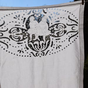 RARE Richelieu Linen Curtain Antique Handmade Needlework Lace Valance Curtain Home Decor Romantic Country Style Rustic Old