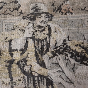 Antique Vintage Rustic GOBELIN TAPESTRY French Tablecloth Fortune teller, Multi-shaped Farmhouse Homespun Hand Woven Handmade