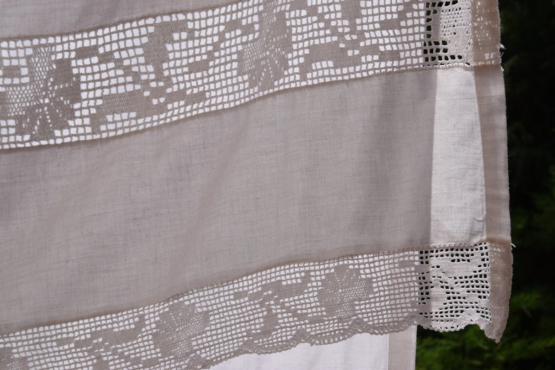 1920 French Linen Sheet Flower Patterns Handmade Organic Linen Upholstery Fabric Beautiful Lace Home Decor Antique C