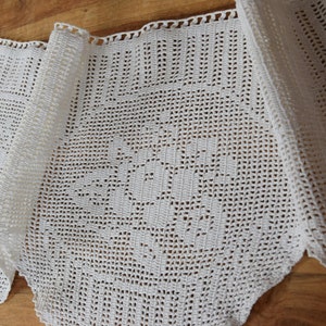 Antique Cotton Curtain Brise-Bise C. 1900 Flower Rose Patterns Crocheted Curtain Handmade Home Decor Romantic Country Style