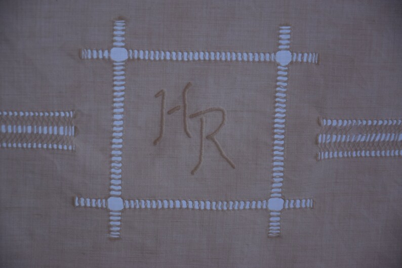 Pair of Linen Sheets Antique Romantic Lace Fabulous French HR Monogram C 1910 Material Organic Upholstery Square Embroidered Home Decor
