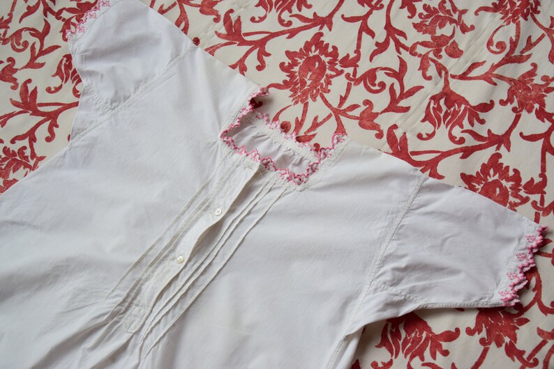 Antique French Pure Linen Nightgown Handmade Pink Embroidery Etsy