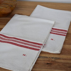 Antique French Pure Linen Dish Towel Napkin Organic Linen SE Monogram Red Stripes Rustic Handmade Fabric Homespun Vintage Farmhouse