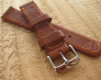 Natural leather, hand stitched watchstrap - 16mm, 18mm, 20mm & 22mm