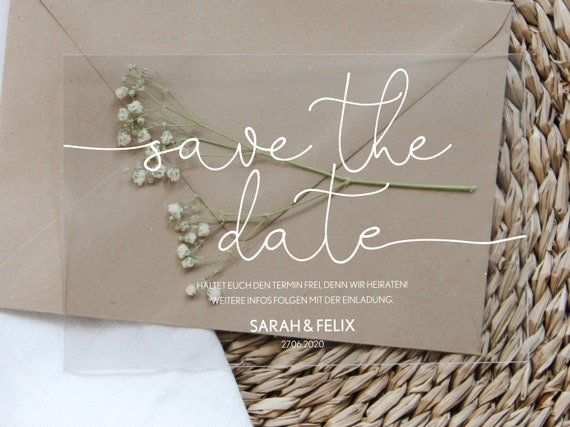 Save The Date Card Acrylic Clear L Printed Acrylic Glass For Etsy