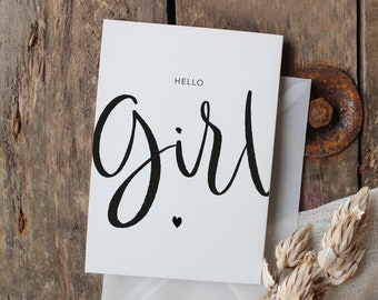 Card | Hello Girl! | Greeting card for the birth of a girl with matching envelope made of transparent paper, A6