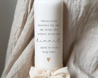 Gedenkkerze mit Spruch | Stumpenkerze liebevolles Trauergeschenk, Erinnerungslicht mit Schleife, 20cm hoch, 75h Brenndauer