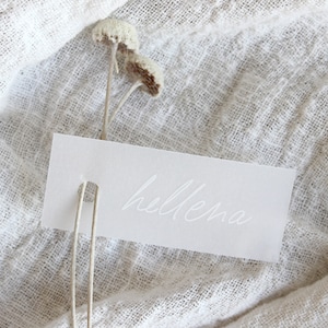 Name tags made of transparent paper with white writing | Personalized gift tags, guest names, place cards, wedding stationery