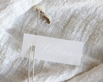 Name tags made of transparent paper with white writing | Personalized gift tags, guest names, place cards, wedding stationery