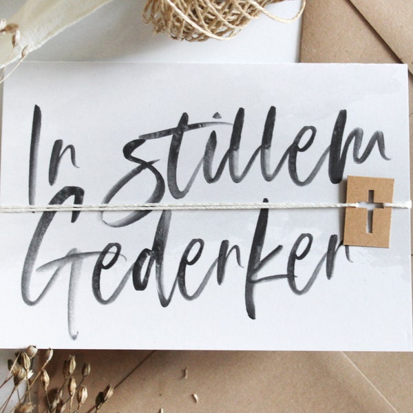 Beileidskarte | Trauerkarte, Klappkarte mit Handlettering und passendem Umschlag aus Naturpapier zur Beerdigung, Aquarell