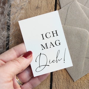 Miniatur Karte | ich mag DICH!, mit braunem Umschlag, A8 Postkarte, Miniatur