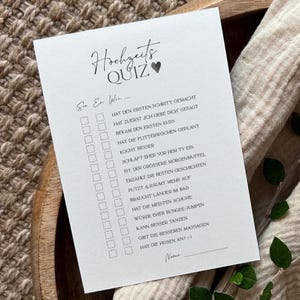 Gedruckte Karten Hochzeitsquiz A5 | Spiel für Brautpaar und Hochzeitsgäste, Rätsel, Hochzeitsfragen zum Ausfüllen als Gästebuch, Erinnerung