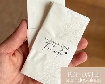 Banderoles for tears of joy | Handkerchief banderole PDF file for download & self-printing, guest gifts, heart, handkerchiefs