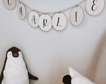 Personalized garland | Mobile for the nursery, baby room, letters on wood