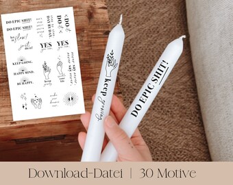 Candle tattoos MOTIVATION - PDF download file for pillar candles and stick candles to print out, 30 motifs to give away