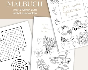 Coloring & Puzzle Book for Weddings | Download file for printing, wedding guest gifts, children, coloring book, puzzle booklet A4 in 15 designs