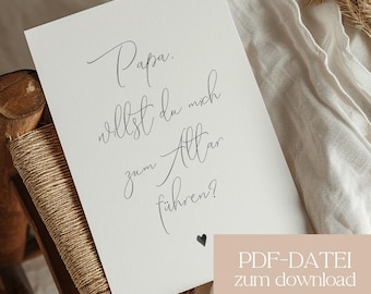 Dad, do you want to walk me down the aisle? | Download file to print, A6 postcard as PDF, wedding, marriage ceremony, stationery for the father of the bride