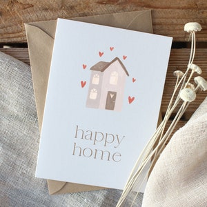 Grußkarte "happy home" | zum Einzug, Einweihnungsparty, Richtfest, neue Wohnung, Eigenheim, mit Umschlag aus braunem Naturpapier