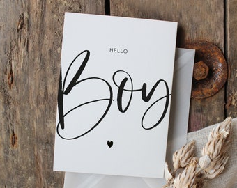 Card | Hello Boy! | Greeting card for the birth of boys with matching envelope made of transparent paper, A6