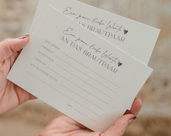 Gedruckte Wunschkarten | Hochzeitsfragen für Brautpaar und Hochzeitsgäste, Glückwunschkarten, Hochzeitsfragen zum Ausfüllen als Gästebuch