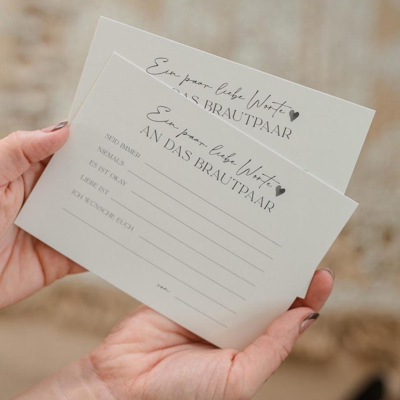 Printed wish cards | Wedding questions for the bride and groom and wedding guests, congratulatory cards, wedding questions to fill out as a guest book image 1