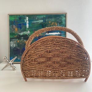 MCM 1970s woven and bentwood rattan magazine rack
