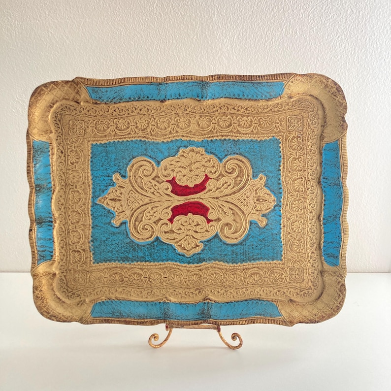Vintage Italian Blue and Gold Florentine Tray | Hollywood Regency Style ...