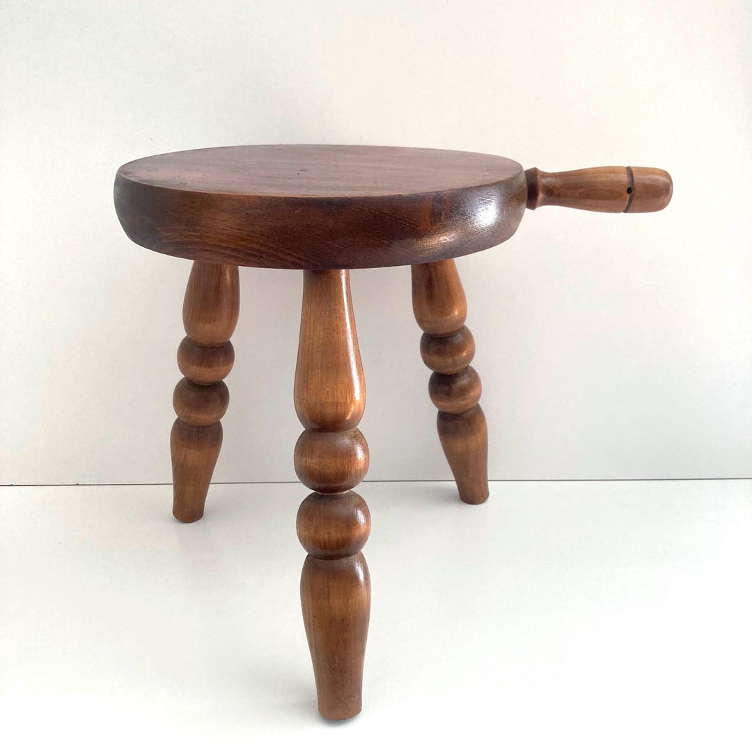 Vintage Round Wood Milking Stool | Plant Stand - Etsy