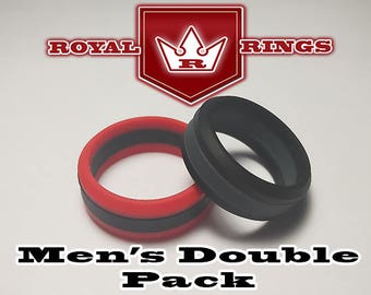 Men's Silicone Wedding Rings Double Pack Set 5 Durable Flexible Wedding Ring Band Military, Husband, Firefighter Crossfit Gym Fitness