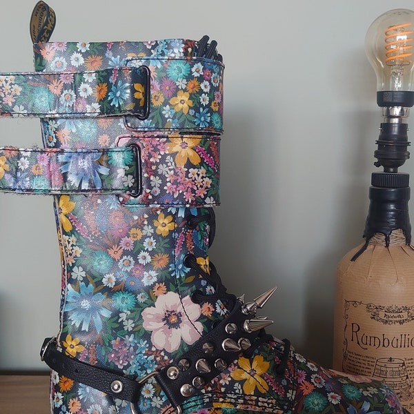 Black leather boots and silver studs. Passable on platform boots. Boot Harness / Punk Style / Festival / Spike