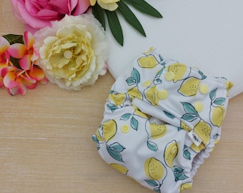 Swim Diaper, Reusable swim diaper, lemons, yellow, swimwear, toddler bath suit, bathing suit, Diaper Cover, One size diaper, Pool wear, girl