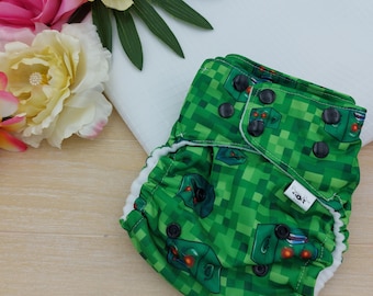 Pocket diapers, cloth diaper, modern, Gamer, summer diaper, cloth diaper cover, washable diaper, reusable diaper, cloth nappy, Zombie, green