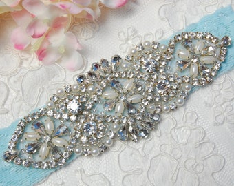 Something Blue Wedding Garter, Velvet Garter Belt With Rhinestone - Etsy